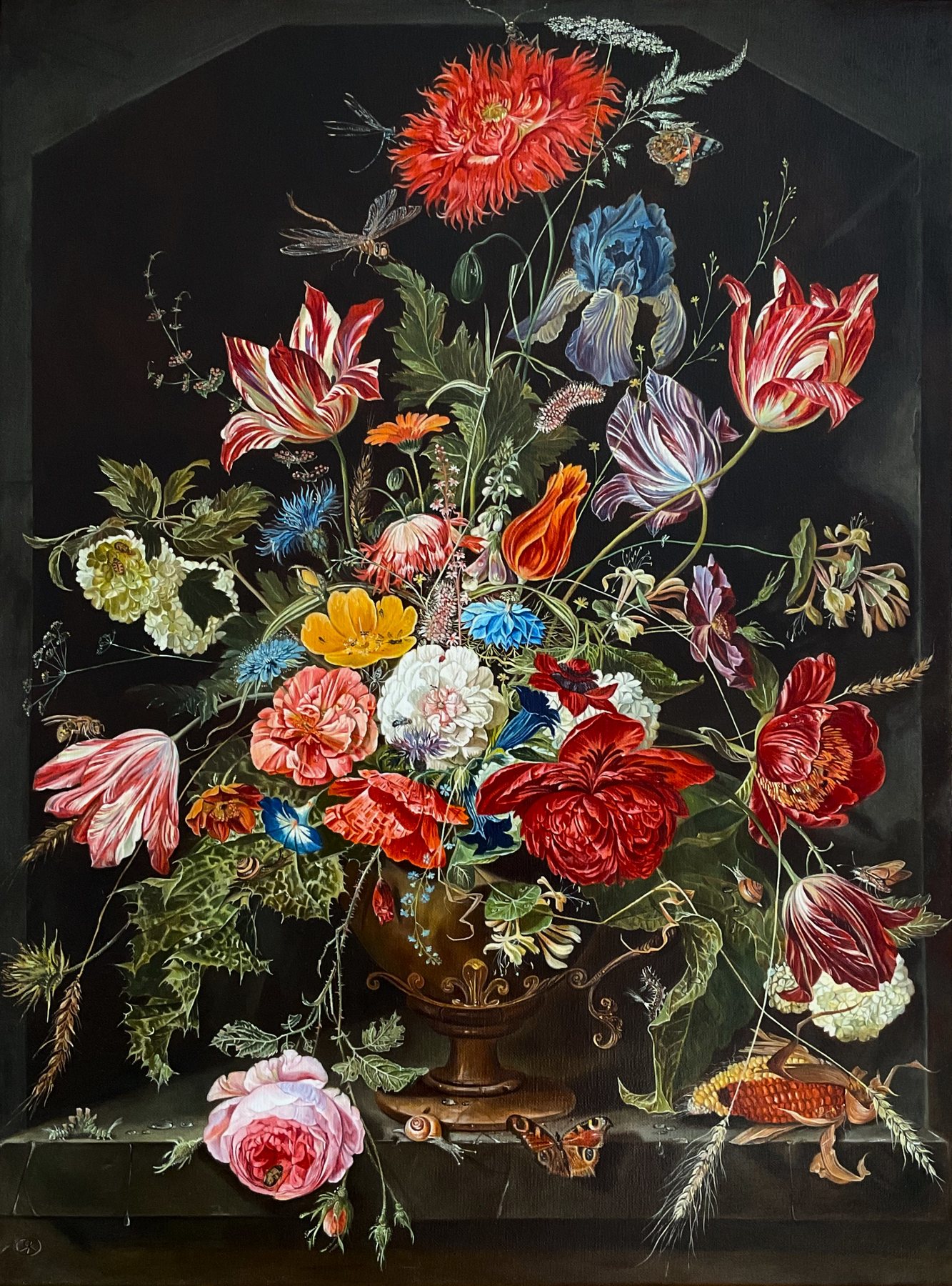 Kwiaty w metalowym wazonie – Abraham Mignon